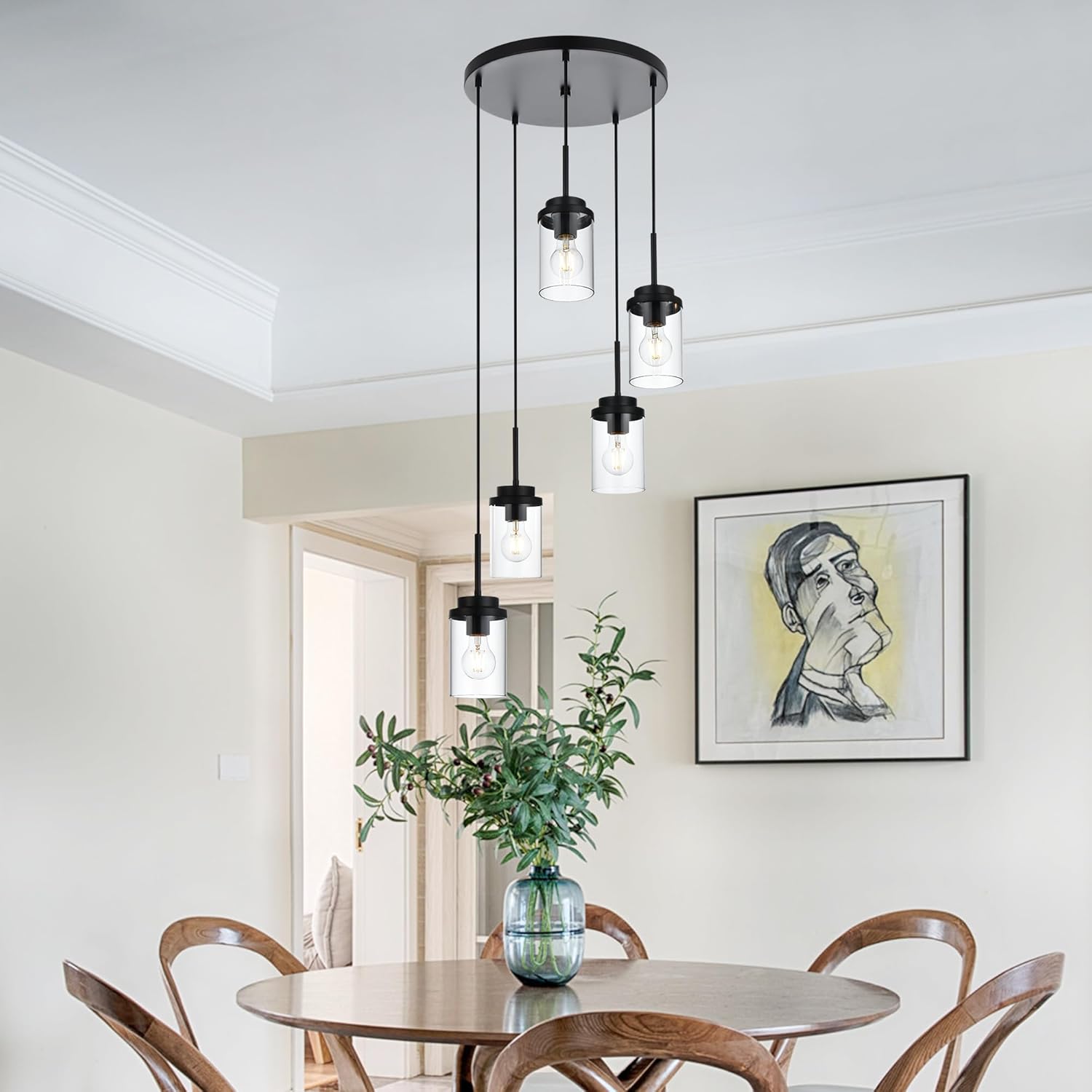 5-light hanging light black chandelier light metal pendant light