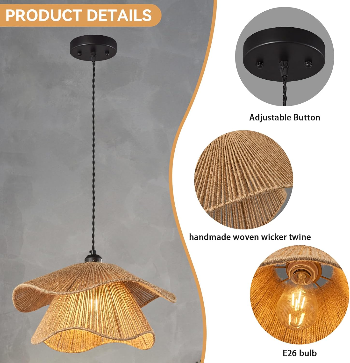 Farmhouse kitchen island light dark brown pendant light rattan hallway light