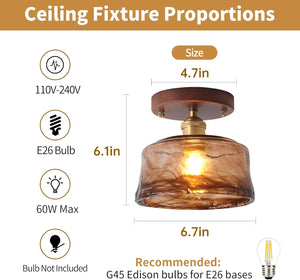Modern ceiling light brown hallway light wood, brass, glass entry way light