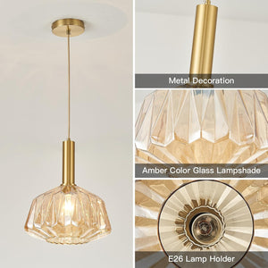 11.81" modern hanging light amber bedroom light glass, metal pendant light