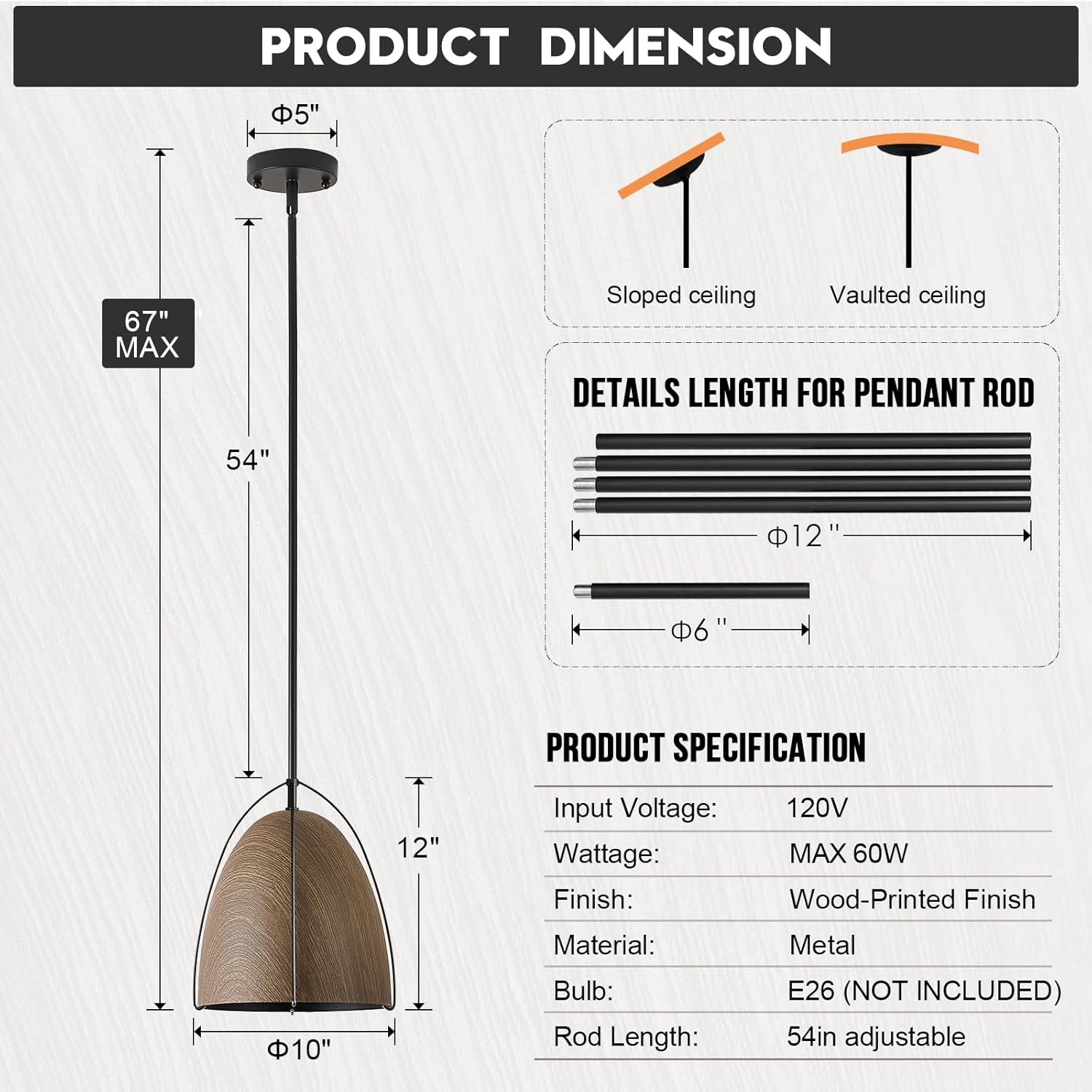 10in dome kitchen light wood black fixture light metal pendant light