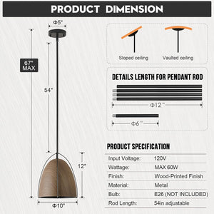 10in dome kitchen light wood black fixture light metal pendant light
