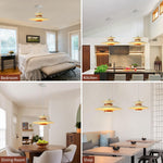 Adjustable dining room light beige+dark wood pendant lamp wood, metal hanging light