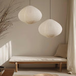 2 Pack handmade pendant light beige bedroom light cotton linen blend hanging lantern