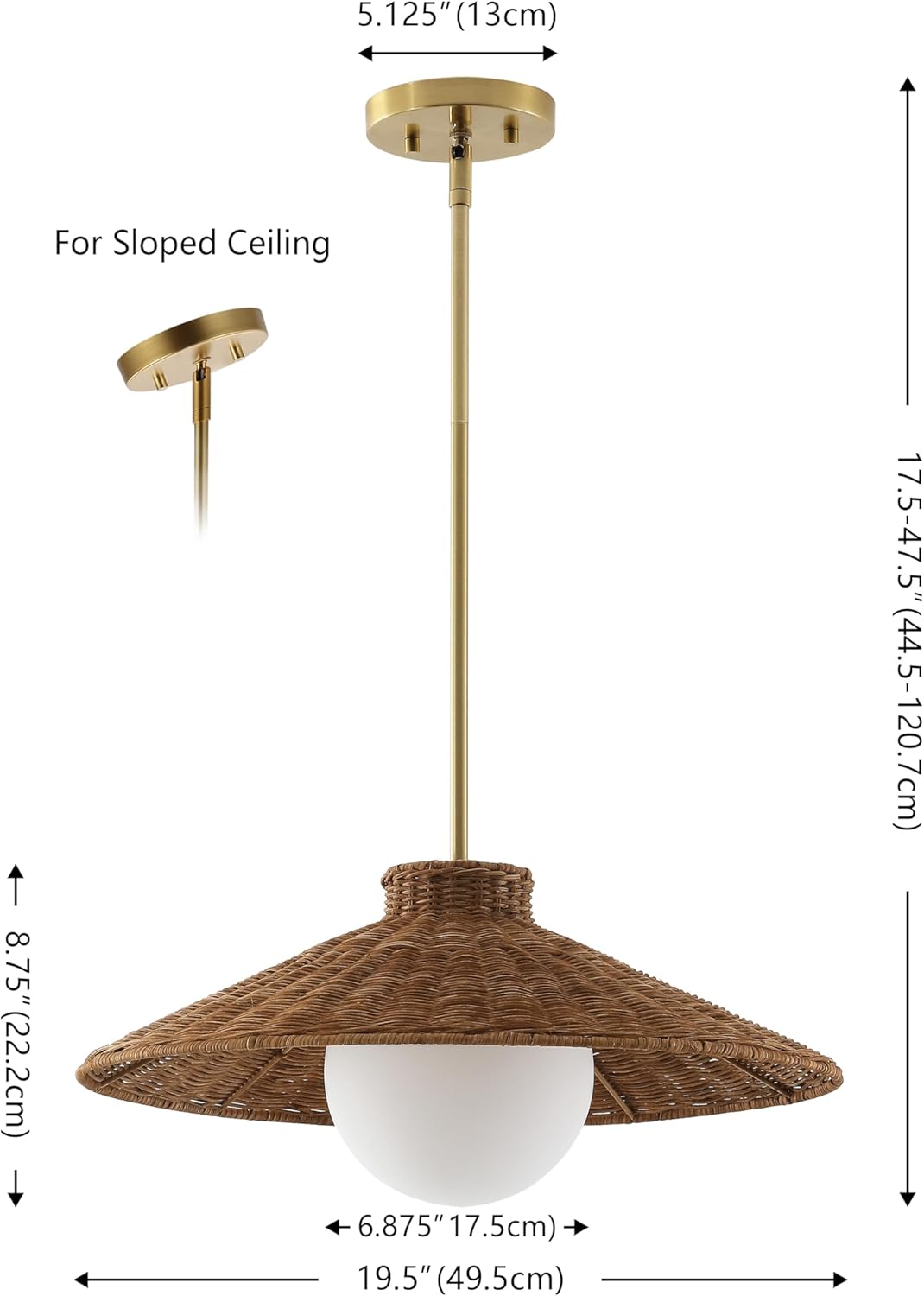 Rustic pendant light natural/brass chandelier lamp rattan hanging light