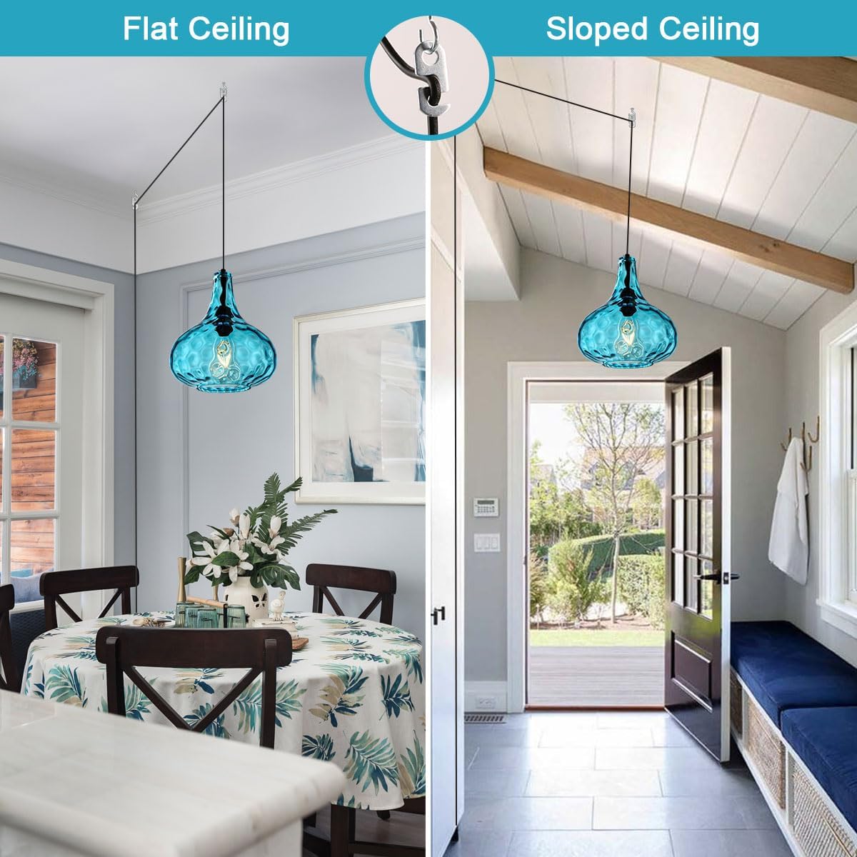 14.7 ft cord pendant light blue hanging light glass,metal bedroom light