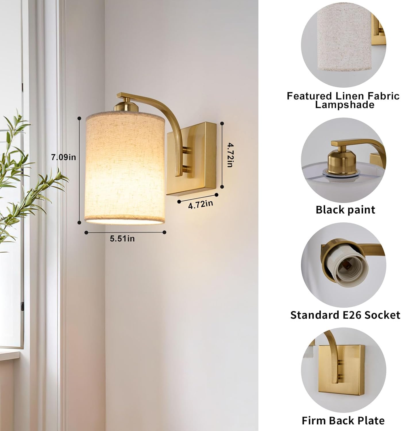 Led bedroom light gold wall light iron wireless light