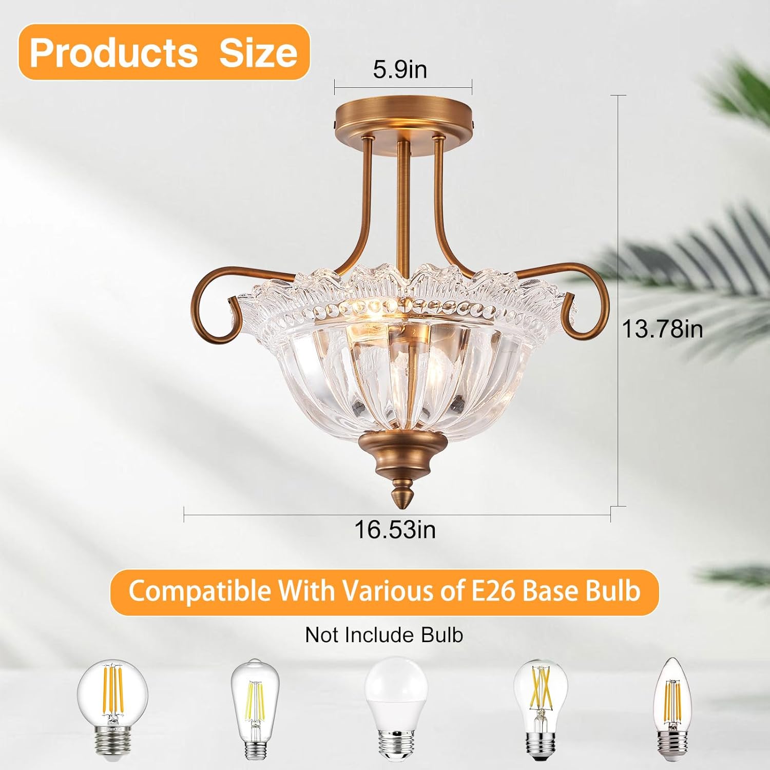 2-bulb flush mount light brass ceiling light glass, metal kitchen light