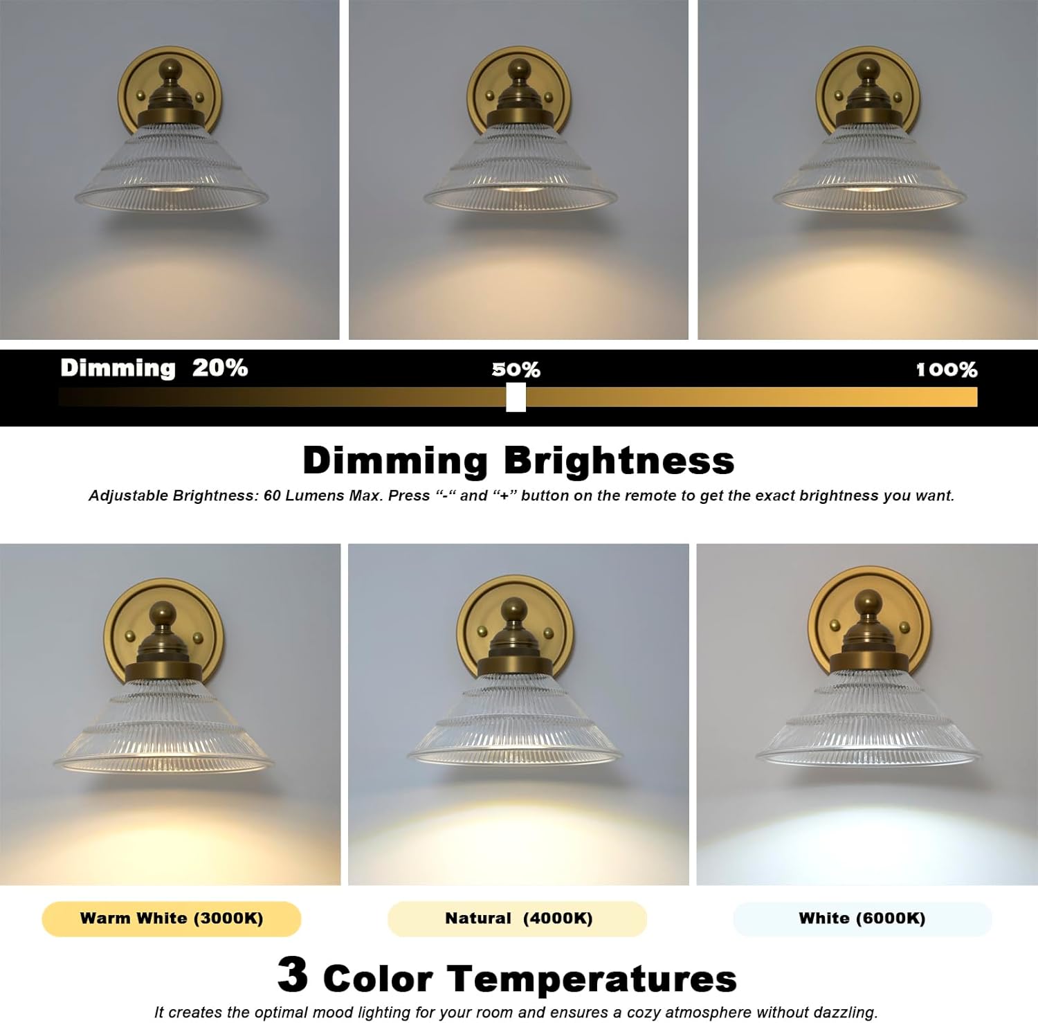 Remote control porch light antique brass wall light glass, metal vanity light