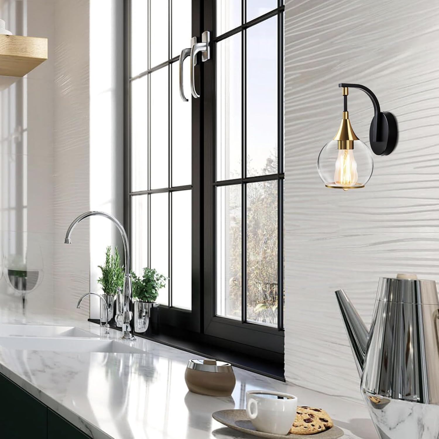 1-light wall light clear fixture light glass, metal vanity light