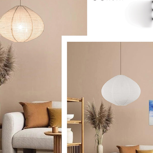2 Pack handmade pendant light beige bedroom light cotton linen blend hanging lantern