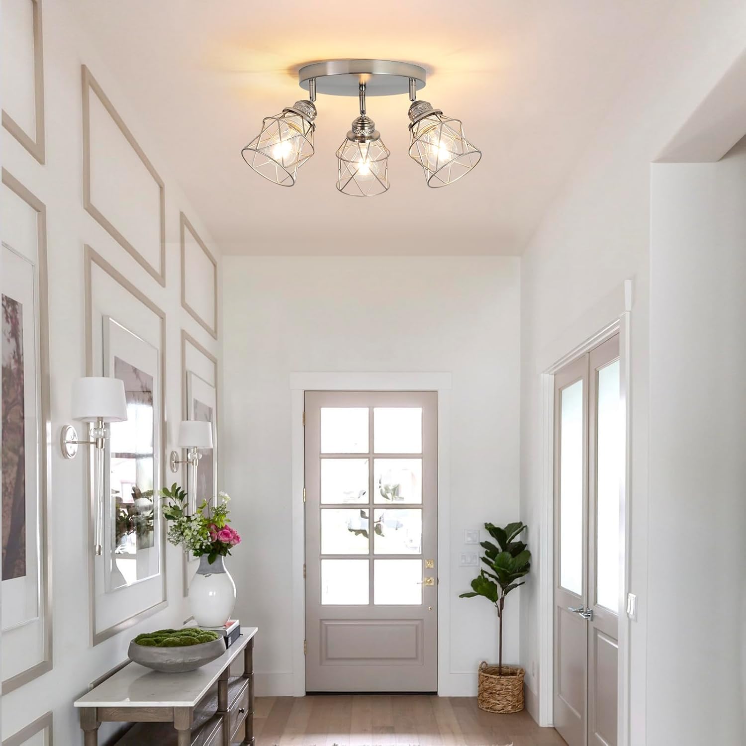 3-lights kitchen light nickel entryway light metal, ‎iron ceiling lamp