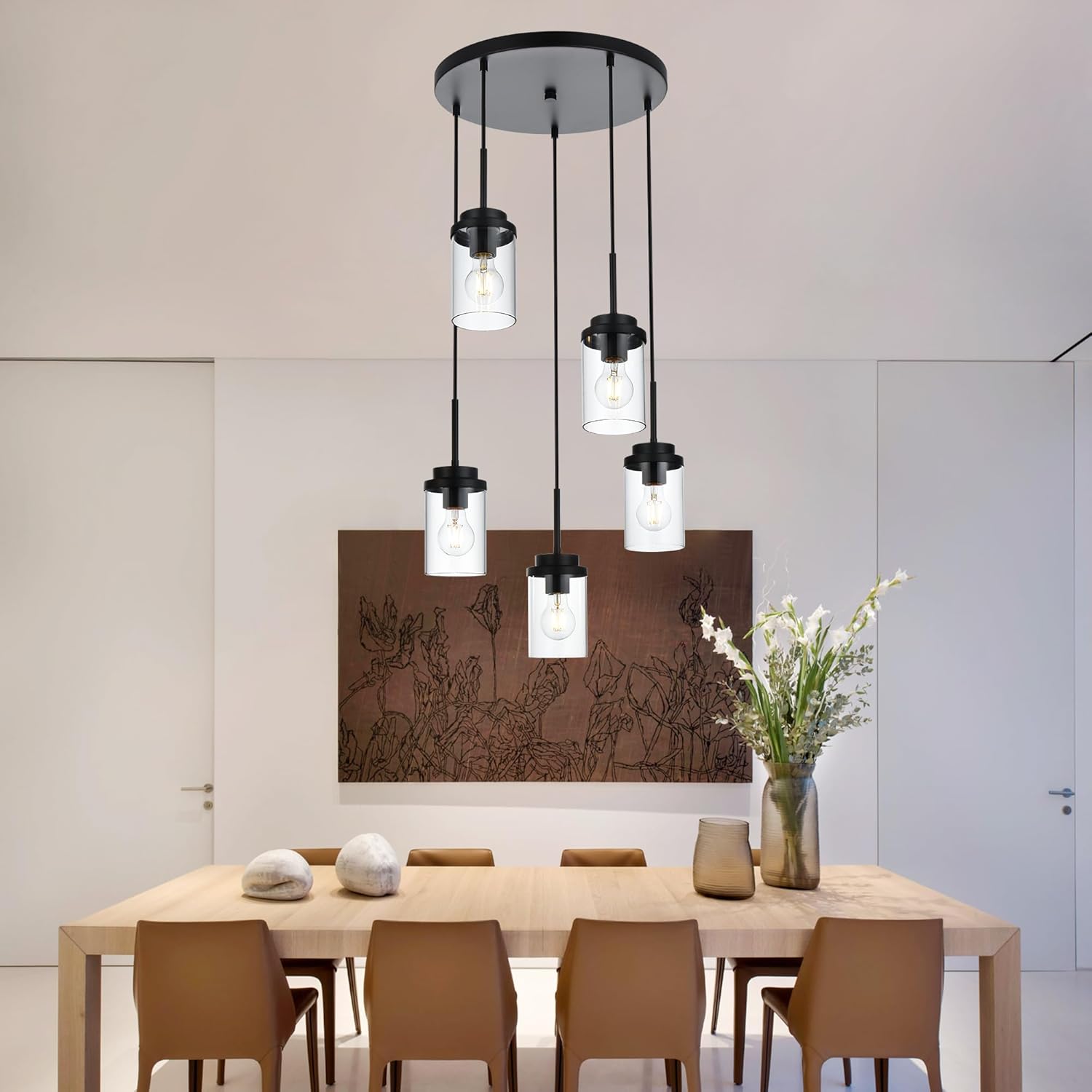 5-light hanging light black chandelier light metal pendant light