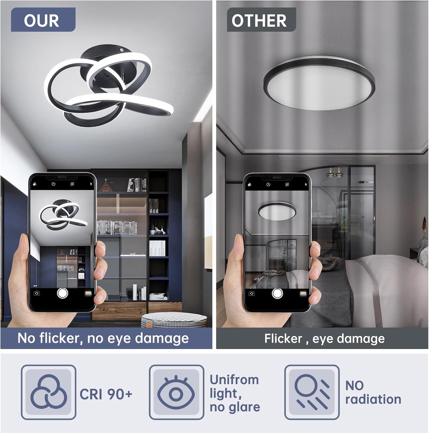 Led ceiling light black bedroom light aluminum balcony light