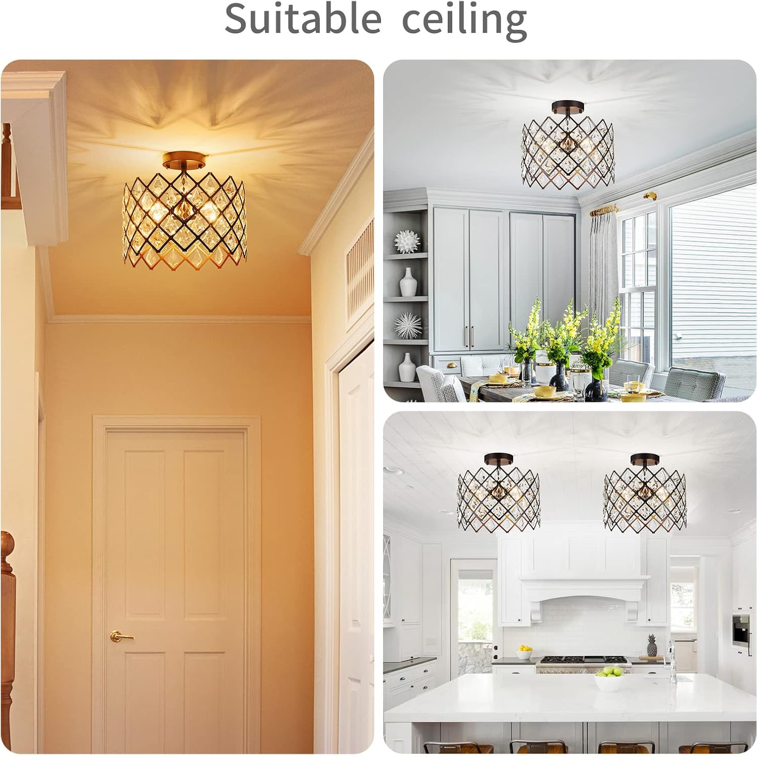 3-light ceiling light bronze hallway light metal, crystal kitchen light