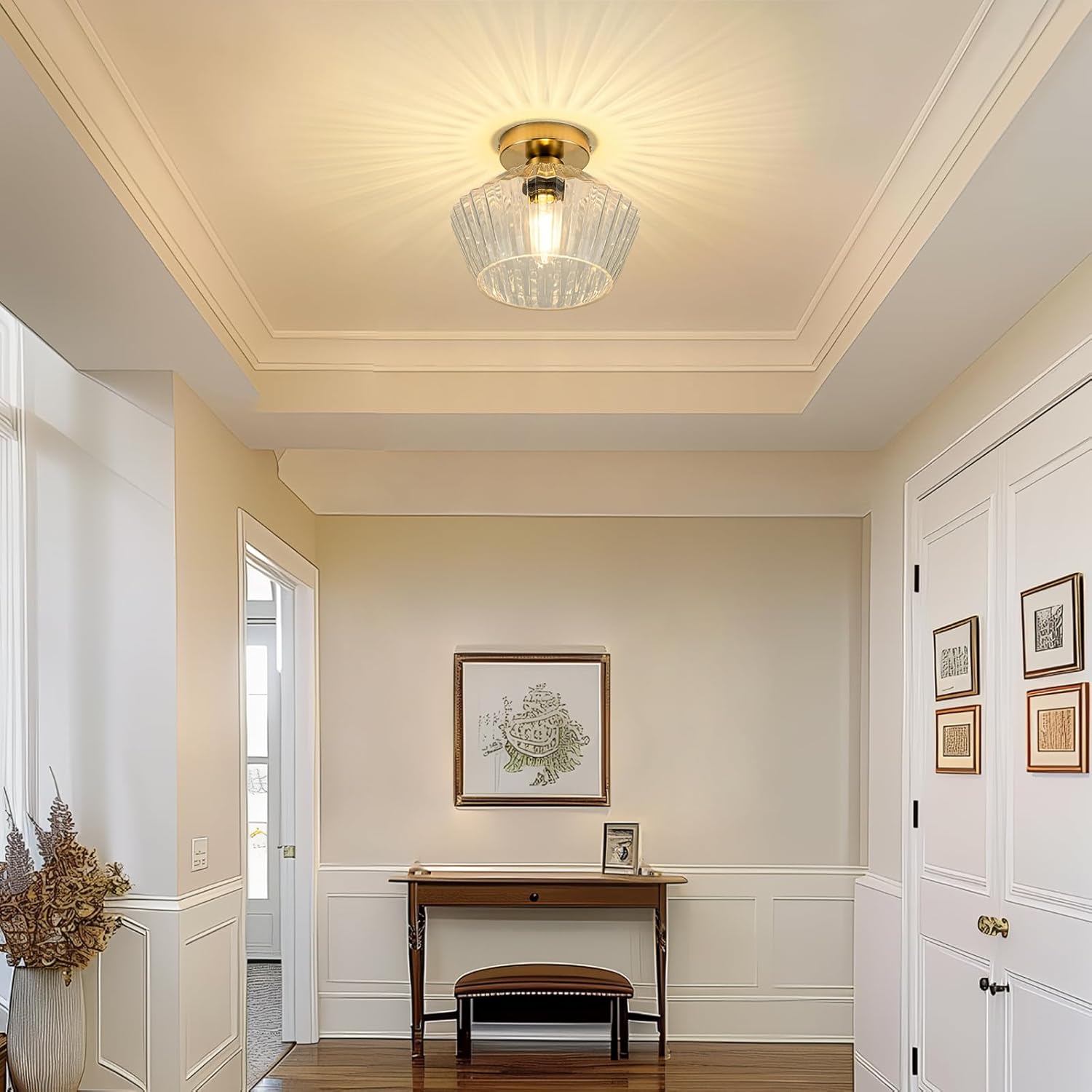 Led ceiling light brass+clear fixture light glass, metal hallway light