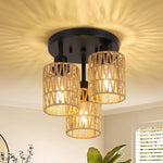 3-lights ceiling light black kitchen light rattan, metal flush mount light