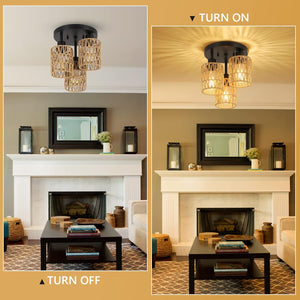 3-lights ceiling light black kitchen light rattan, metal flush mount light