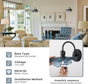 1-light vanity light blue bedroom light glass, metal wall light