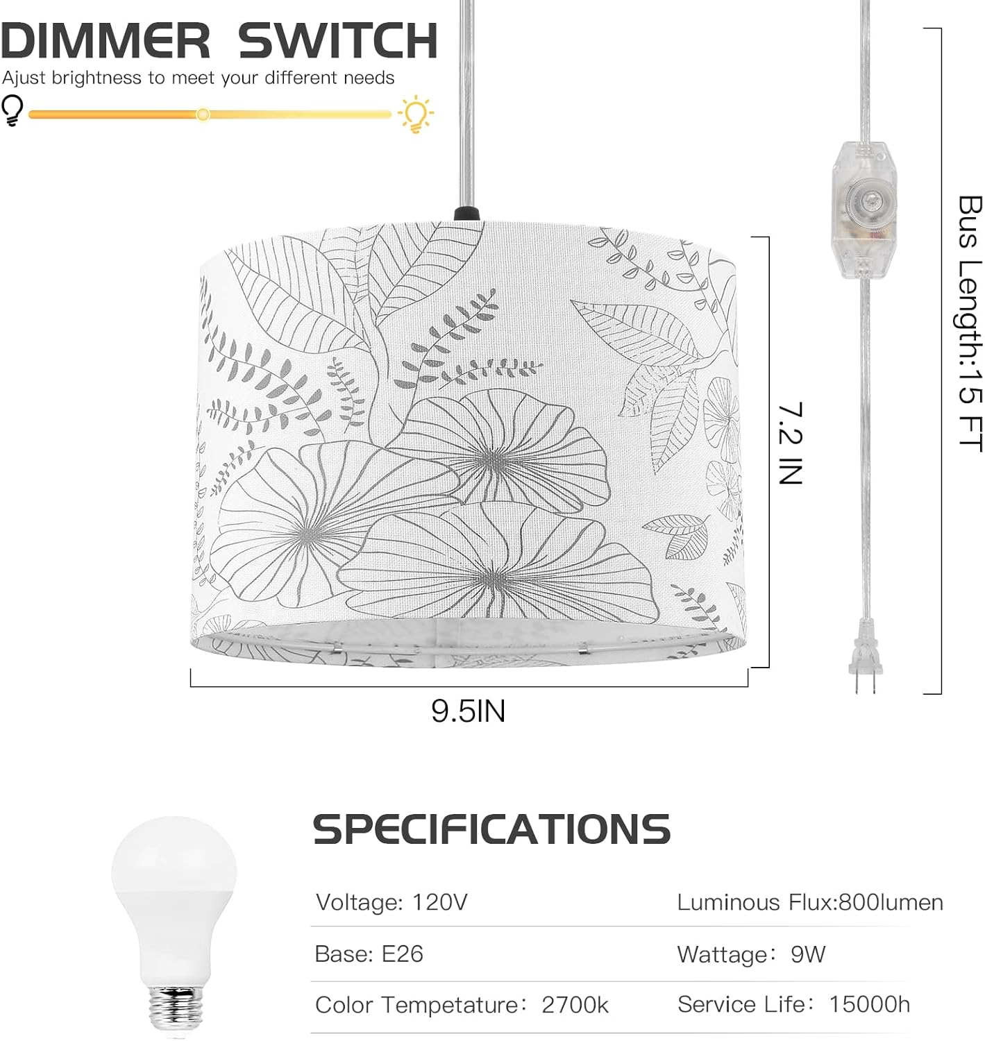 15 ft clear cord hanging light flower pendant light linen fabric kitchen island light