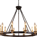 Vintage wagon wheel chandelier rust farmhouse pendant with black and gold finish