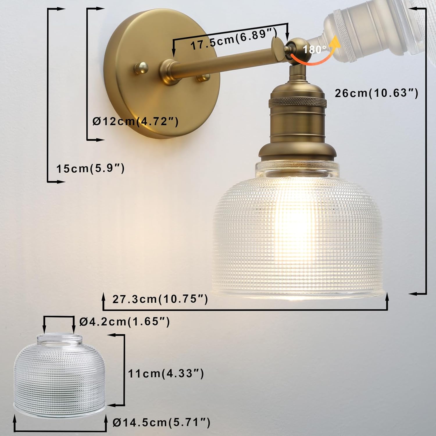 1-light wall light antique hallway light glass & metal vanity light