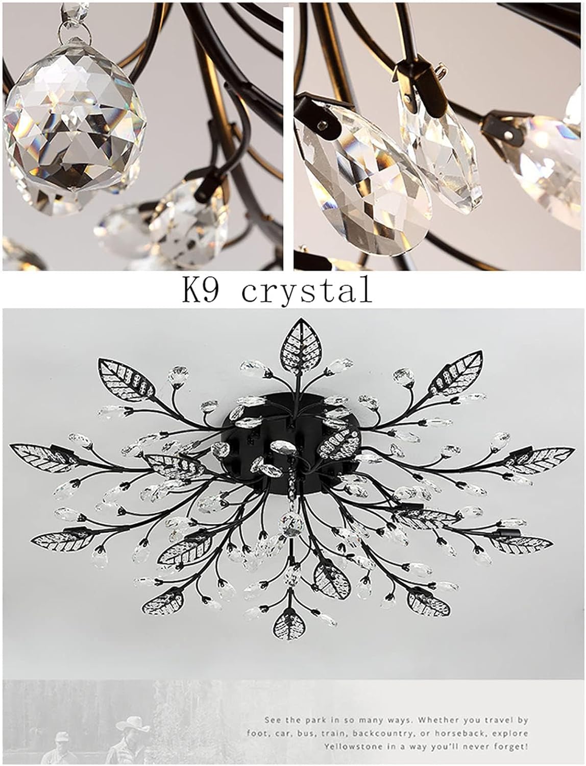 15-lights modern ceiling light black chandeliers light crystal+metal leaf ceiling light