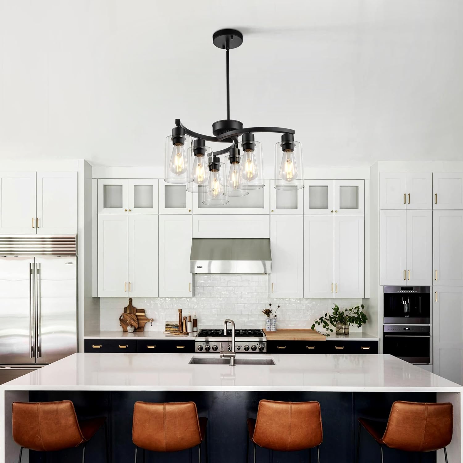 6 Light modern pendant light black farmhouse light metal hanging light