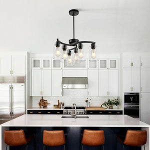 6 Light modern pendant light black farmhouse light metal hanging light