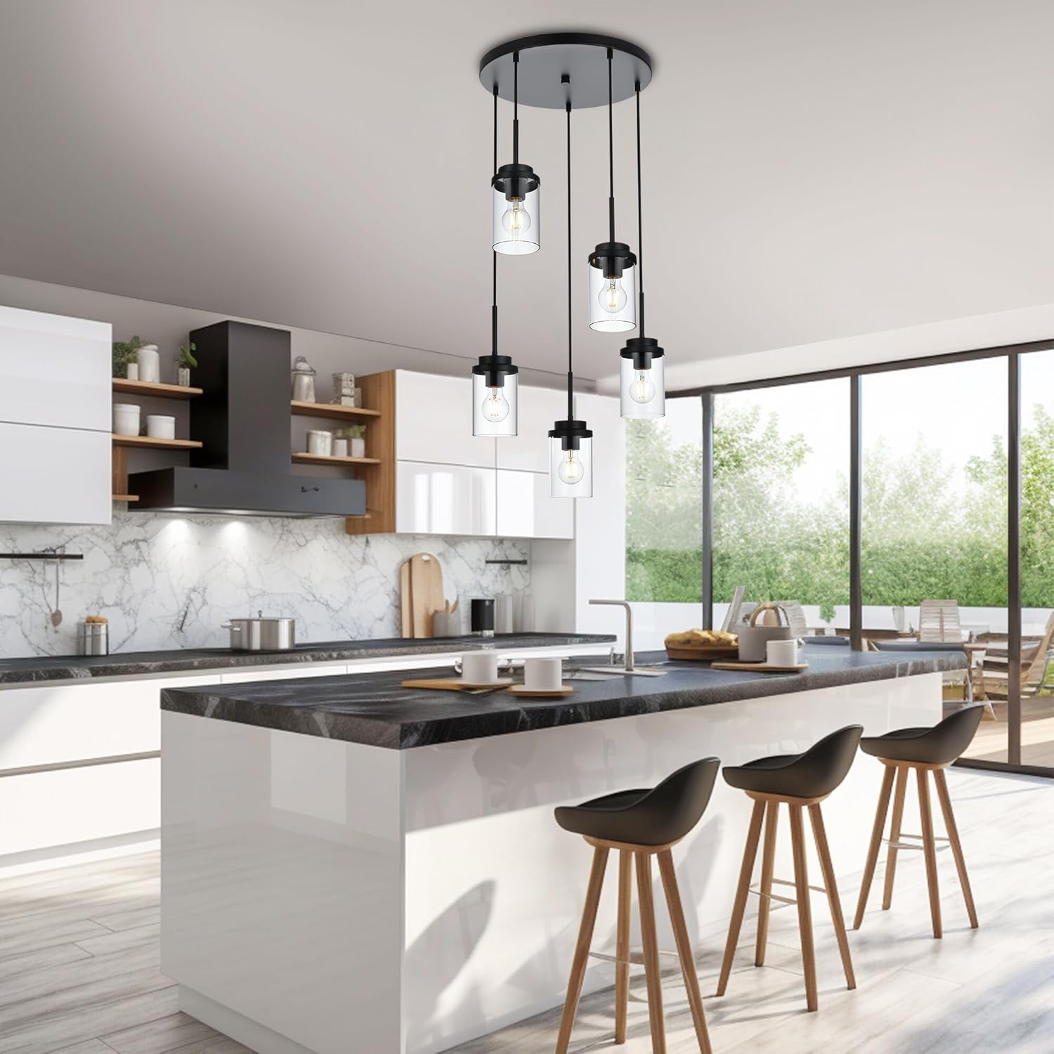 5-light hanging light black chandelier light metal pendant light