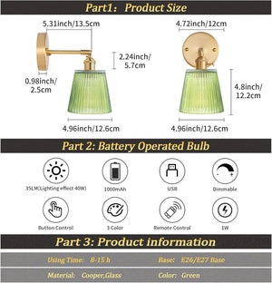 Set of 2 wall light green kitchen light brass, glass, iron island light
