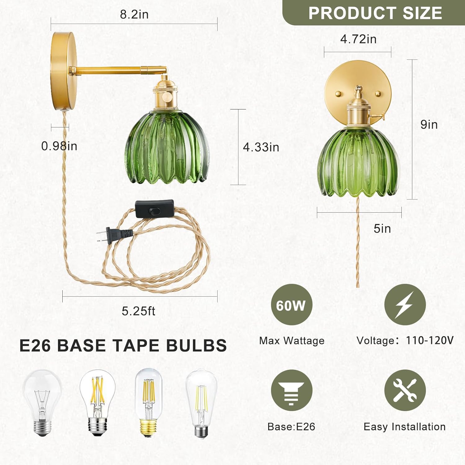 Set of 2 flower light green vintage light glass, metal wall light