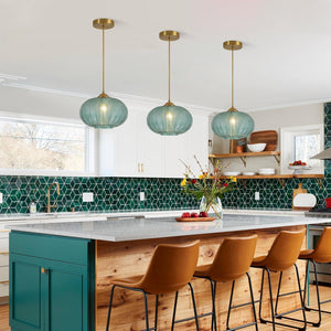 Mid century modern chandelier light green pendant light glass, metal hanging light