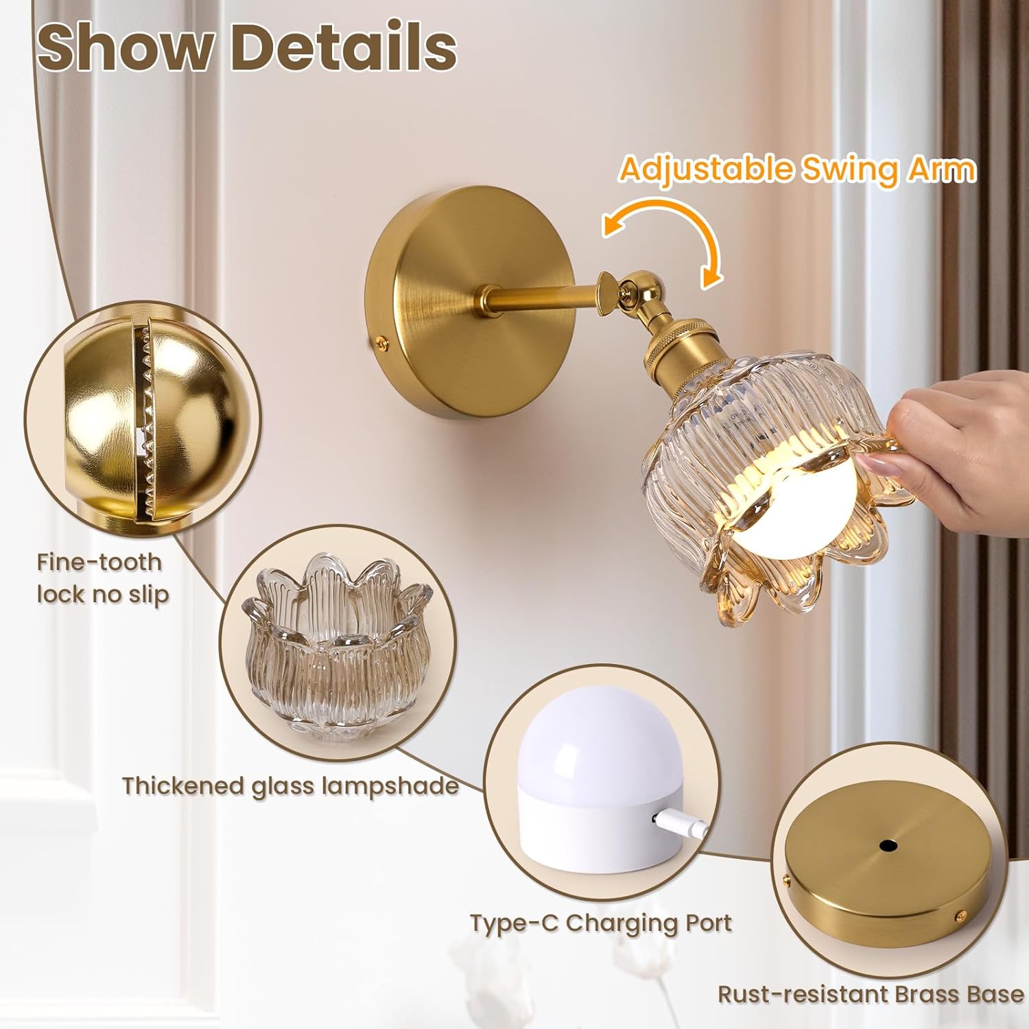 Set of 2 mounted light gold wall light brass,glass powered light