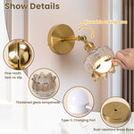Set of 2 mounted light gold wall light brass,glass powered light