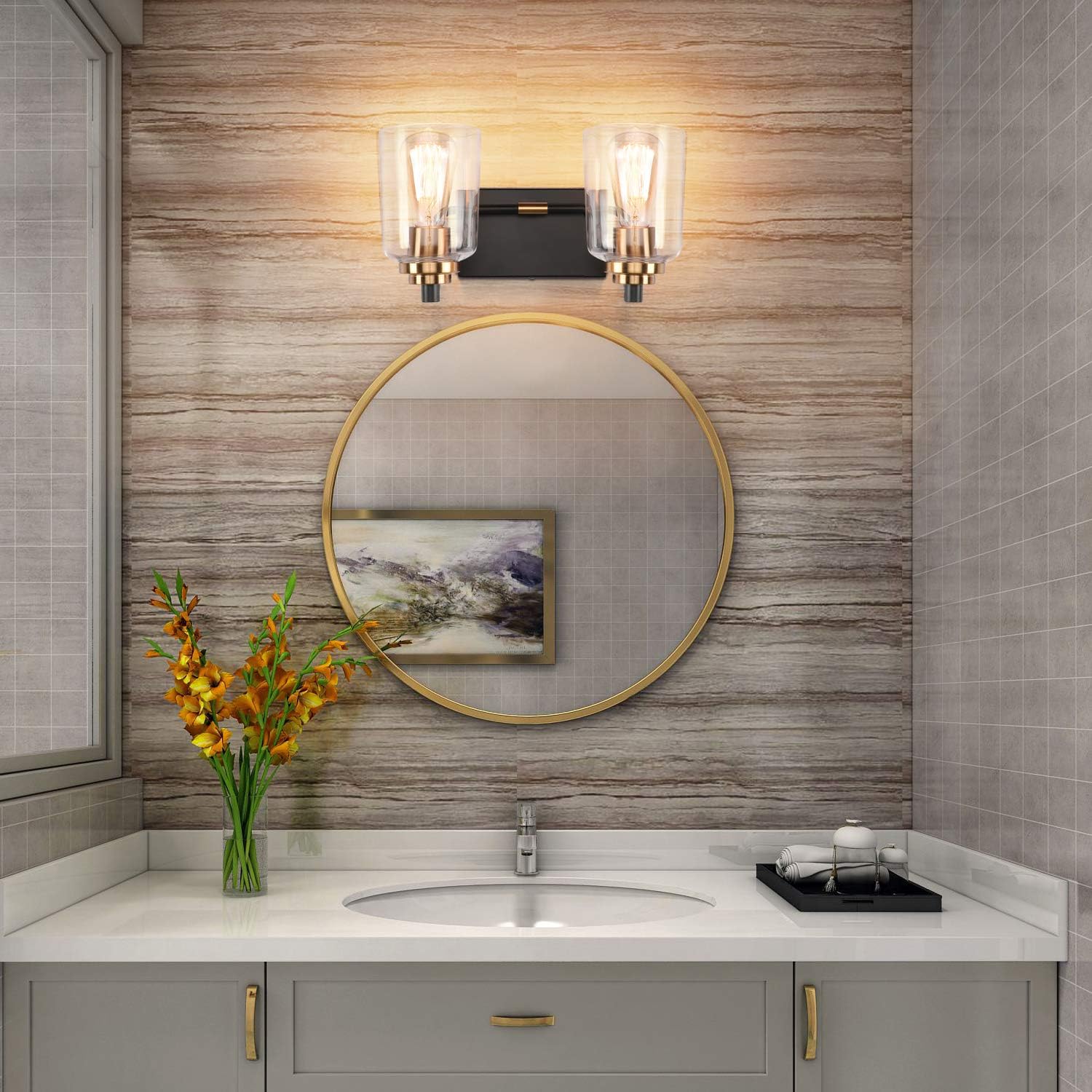2 lights vanity light black fixtures light glass, metal wall light