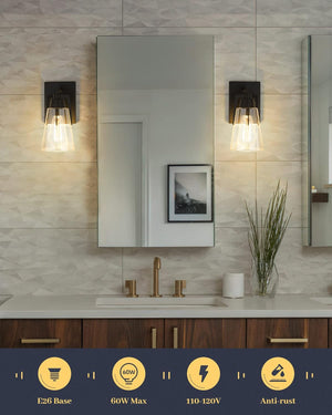 1-light vanity light black bathroom light glass, metal wall light