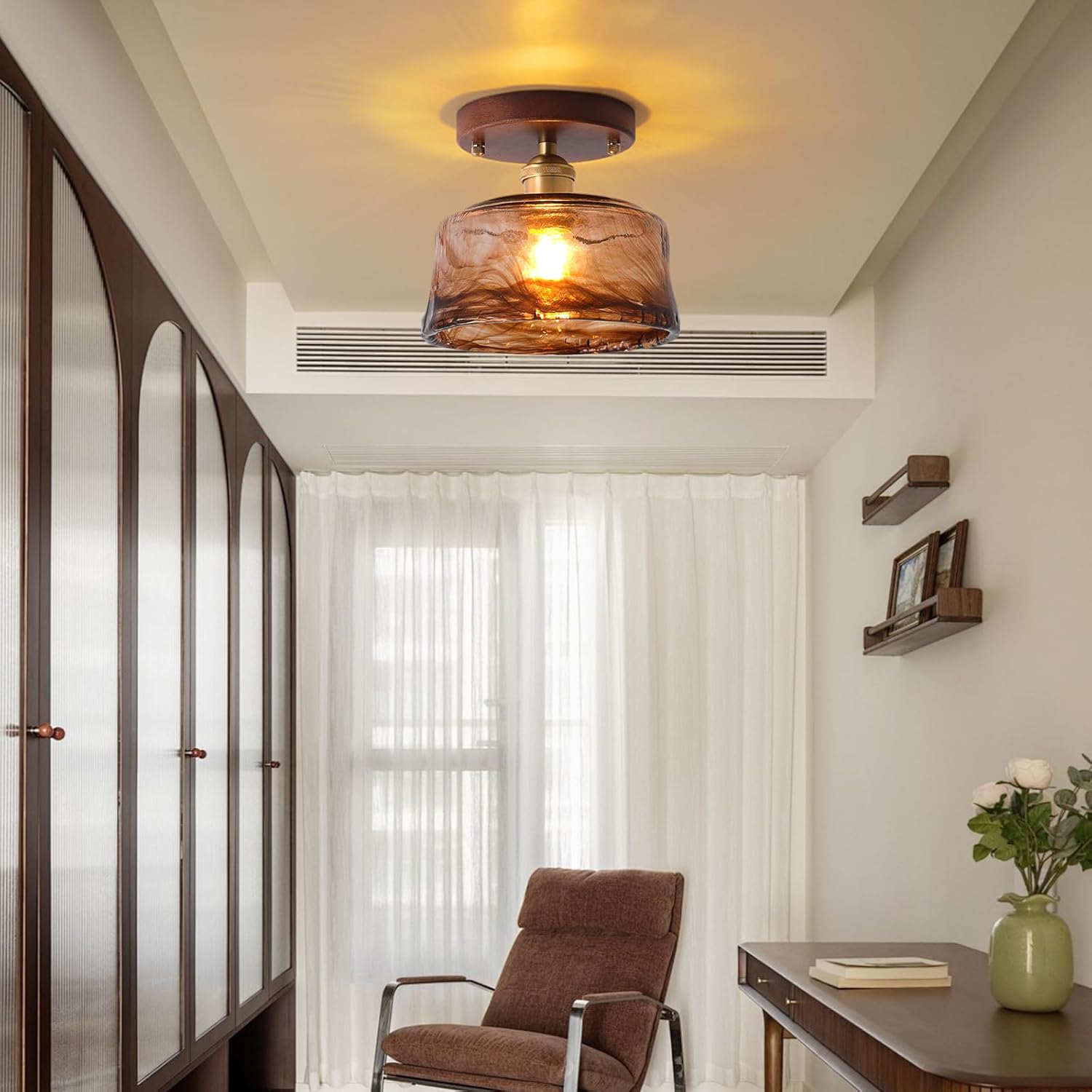 Modern ceiling light brown hallway light wood, brass, glass entry way light