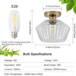 Led ceiling light brass+clear fixture light glass, metal hallway light