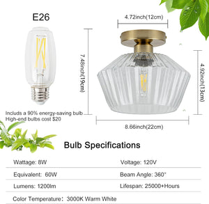 Led ceiling light brass+clear fixture light glass, metal hallway light