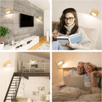 3 brightness cordless light wood reading light natural wall light
