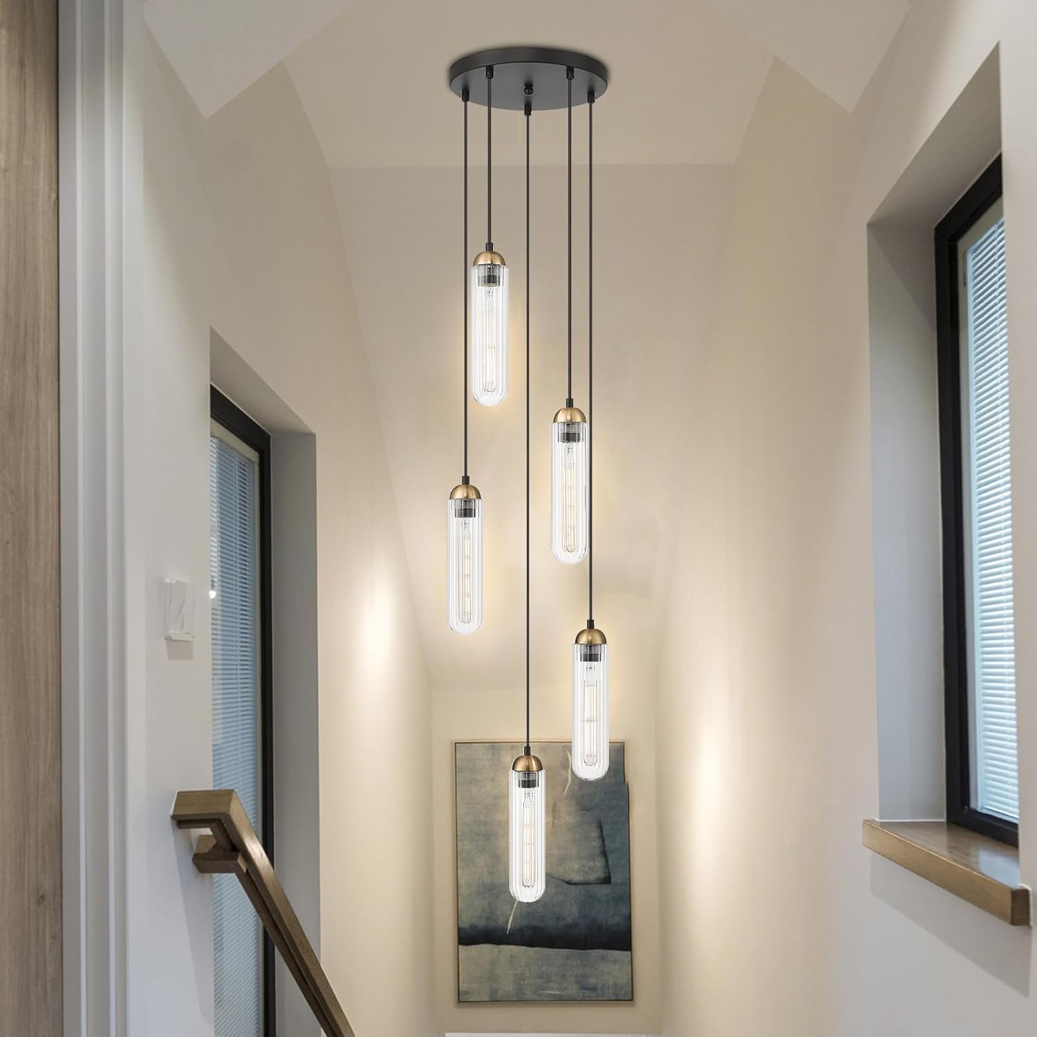 5-light hallway light black pendant light glass,metal hanging light
