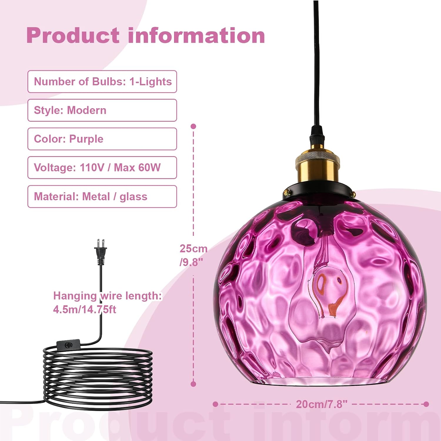 Bohemian hanging light purple pendant light glass chandelier light