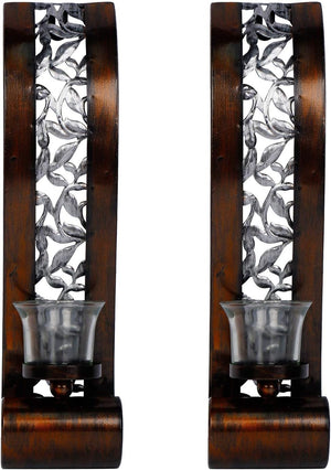 Set of 2 candle light bronze bathroom light metal glass wall light