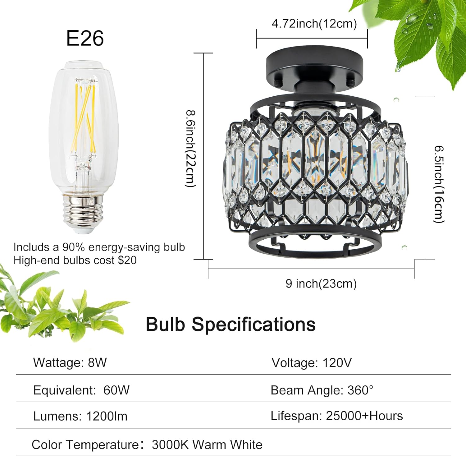 Led chandelier light black+clear entryway light glass, metal ceiling light