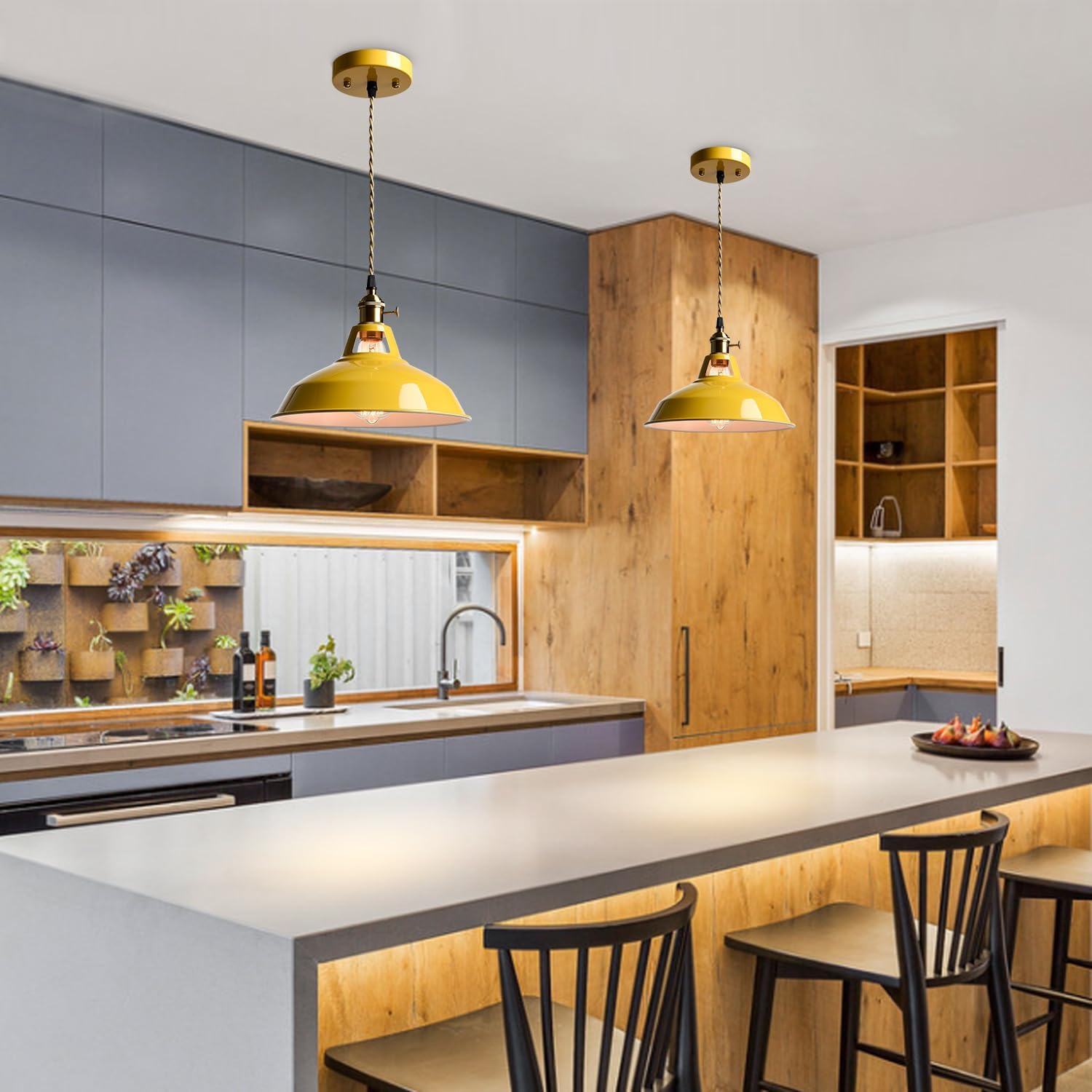 Adjustable pendant light yellow hanging light metal dining light