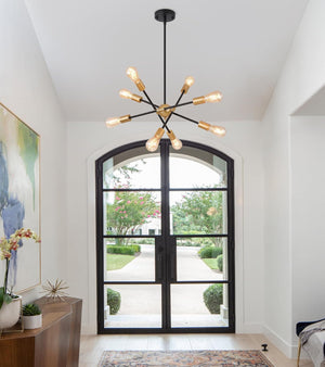 8 lights pendant light black and gold entryway light iron sputnik light