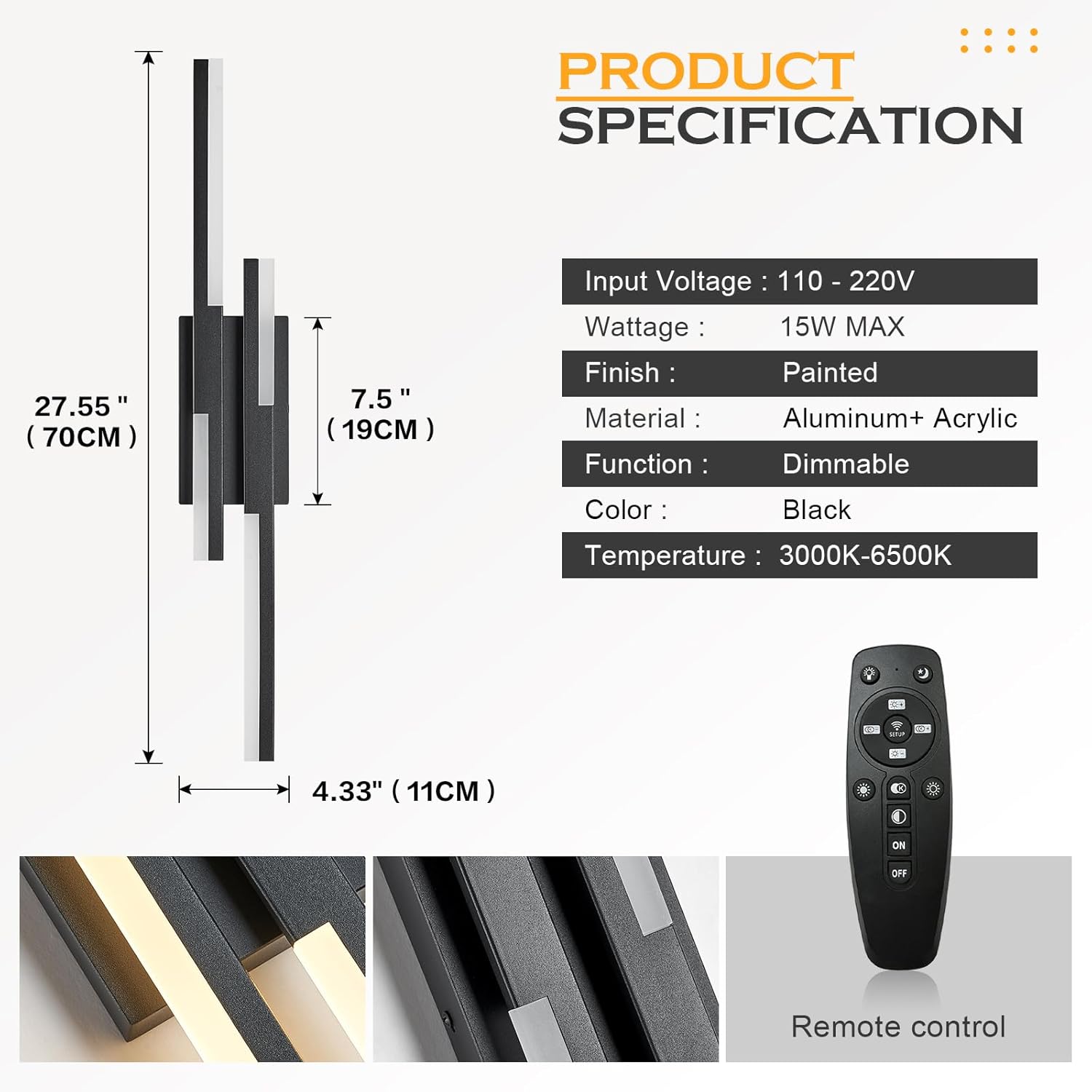 Led vanity light black fixtures light iron, acrylic wall light