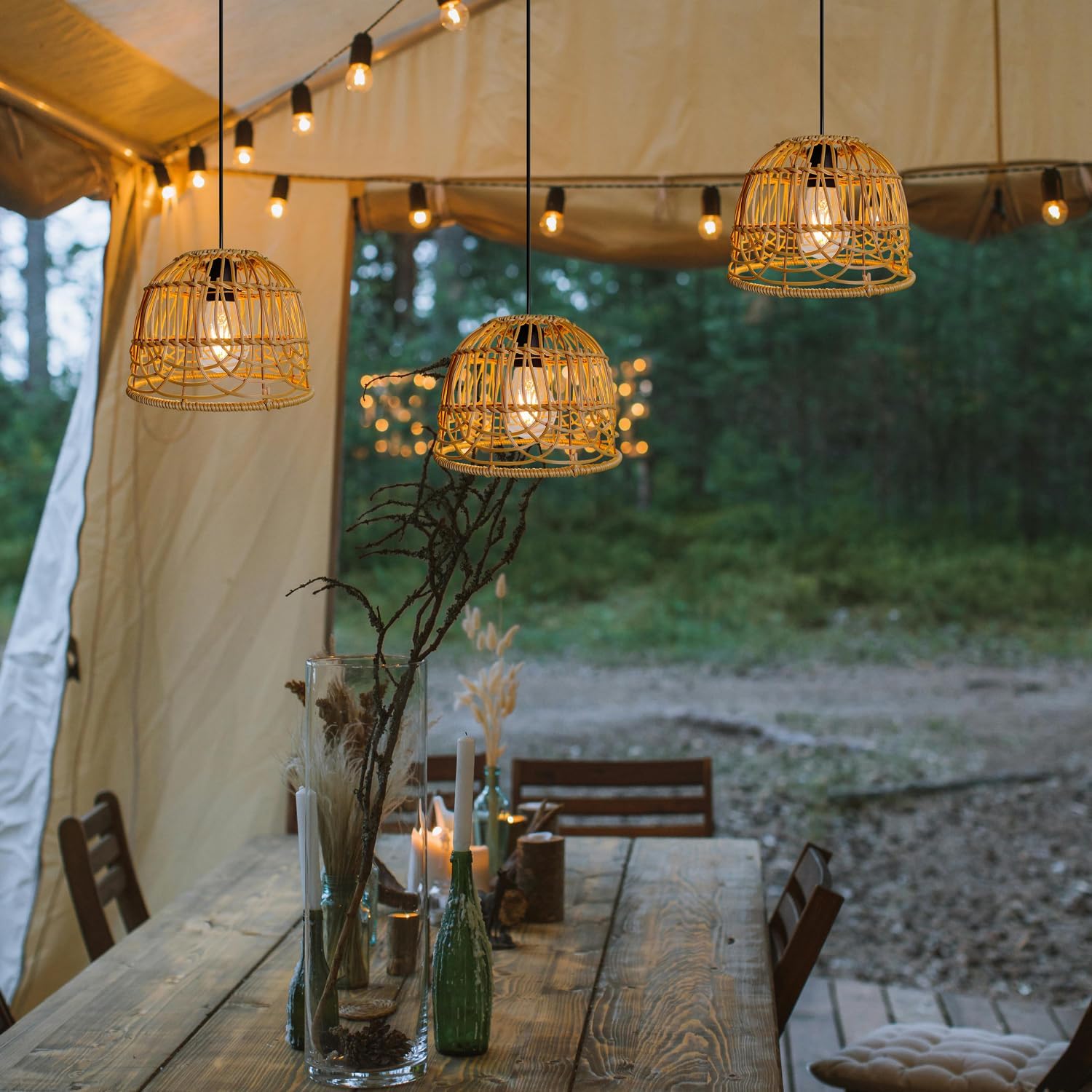 Handmade chandelier light brown pendant light bamboo rattan, polyvinyl chloride patio light