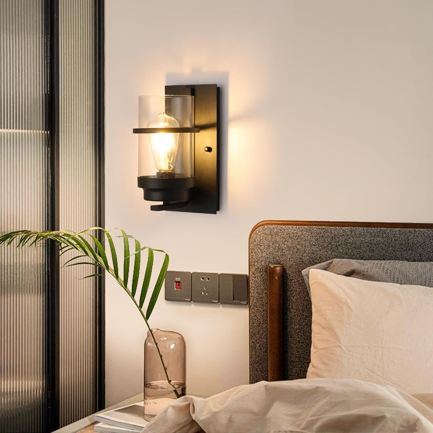 1-light vanity light sandy black wall light glass, iron bedroom light